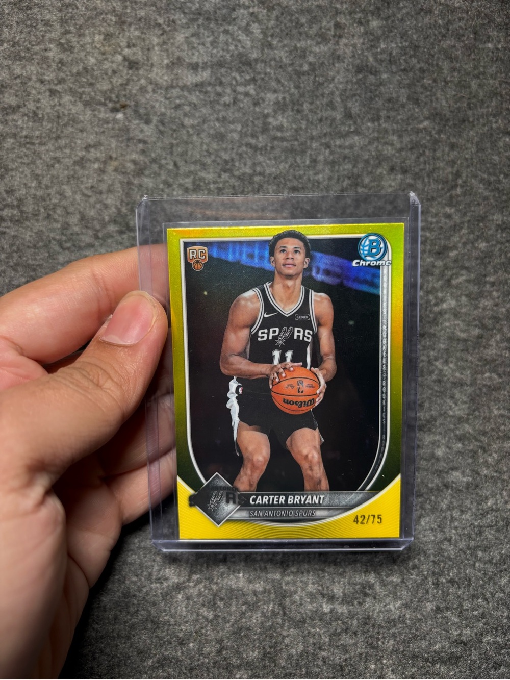 Topps Chrome Carter Bryant Spurs Yellow Refractor RC 42/75 BCV-14